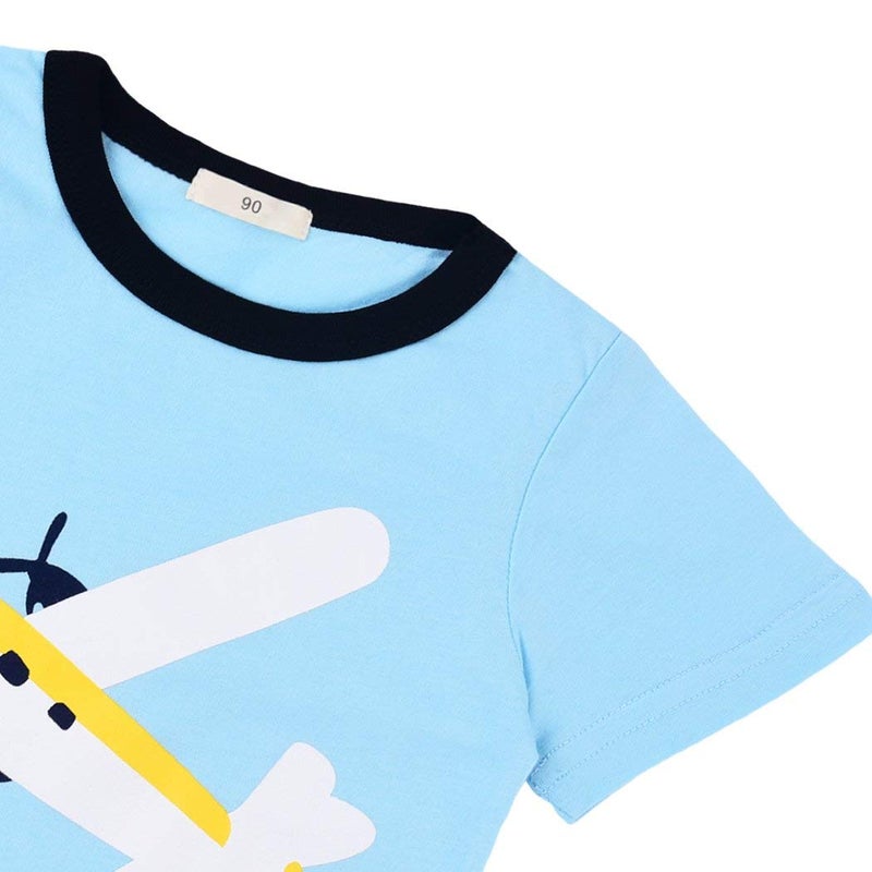 CM-Kid Toddler Boys Pajamas Kids Short Sleeve Pjs Sets for Boy Airplane Sleepwear 100% Cotton 2 Pieces Summer Clothes Set Jammies Shirt Size 3T - Image 4